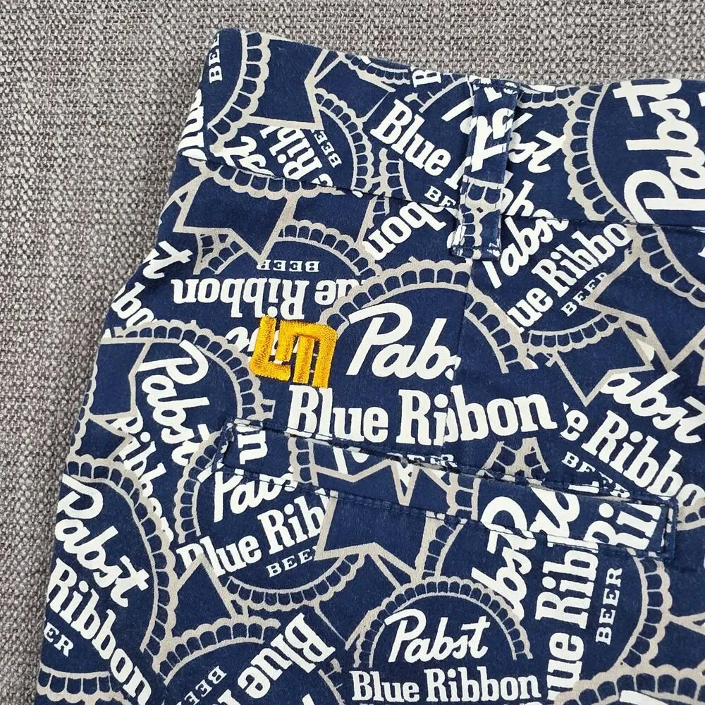 Loudmouth Golf Shorts Mens 30 Pabst Blue Ribbon PBR Beer Bottle Cap Novelty Navy